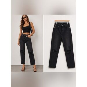 AGOLDE Nico High Rise Slim Straight Jeans Washed Black‎ Distressed Button Fly 29
